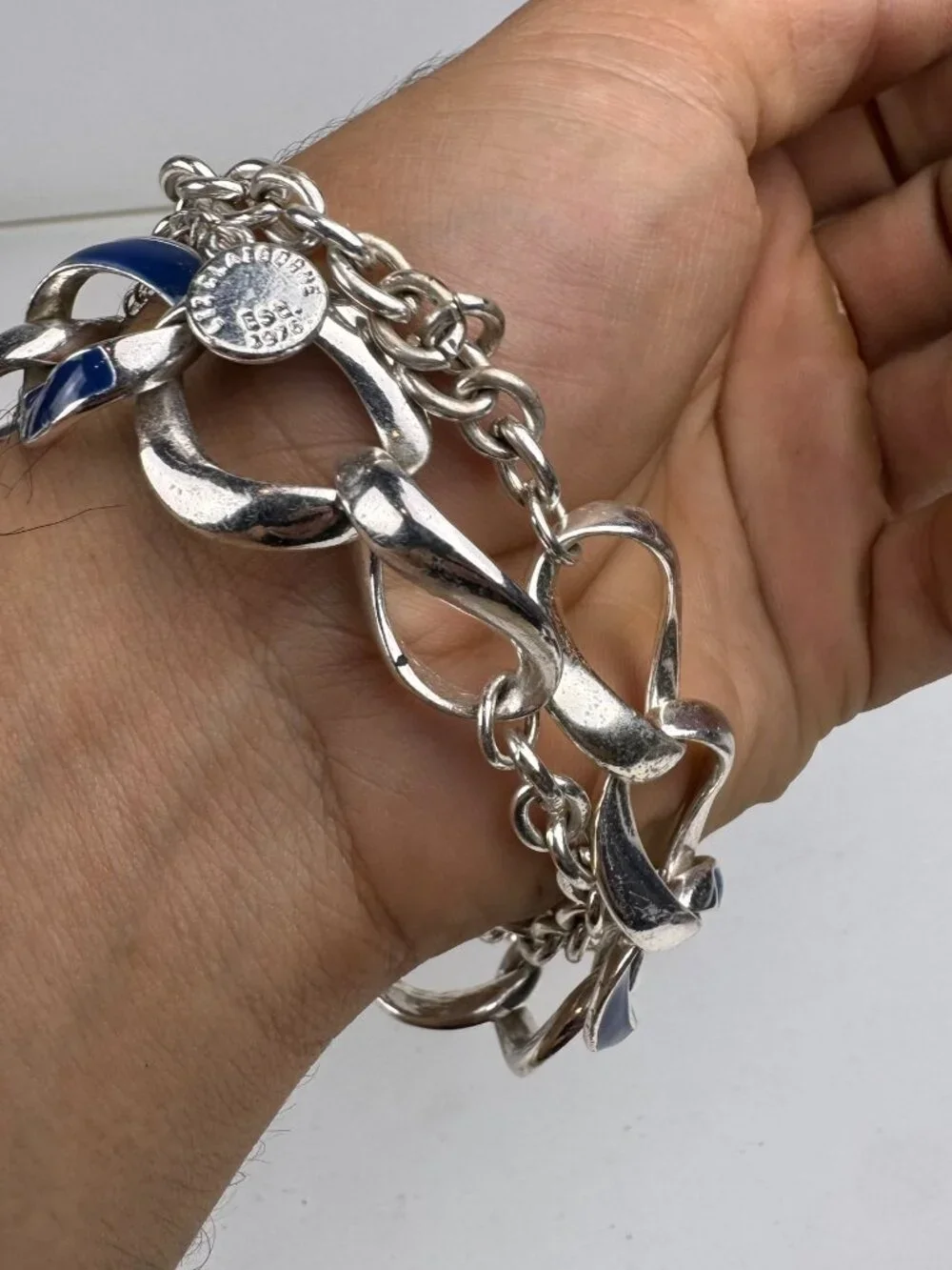 Women's Liz Claiborne Blue Enamel Silver-Tone Chain Statement Bracelet